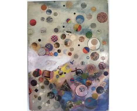 Richard Drew, known as Zacron (British, 1943-2012) mixed media and collage, Roundels, 48 x 79cm, together with two further wo