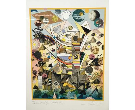 Richard Drew, known as Zacron (British, 1943-2012) silkscreen print - Transient City, signed and inscribed Artists Proof, ima
