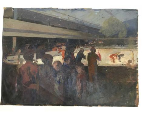 Richard Drew, known as Zacron (British, 1943-2012), mixed media, skating rink, 55 x 76cm, unframed