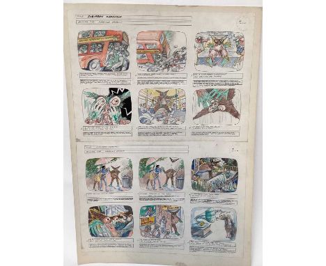 Richard Drew, known as Zacron (British, 1943-2012), mixed media - Surburban Werewolf, storyboard on four pages, and another -