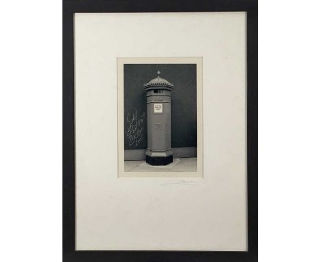 Richard Drew, known as Zacron (British, 1943-2012) photographic print - Self portrait (as a pillar box) signed, image 25 x 16