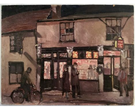 Richard Drew, known as Zacron (British, 1943-2012) oil on board, street scene, 46 x 61cm, together with another oil on board,