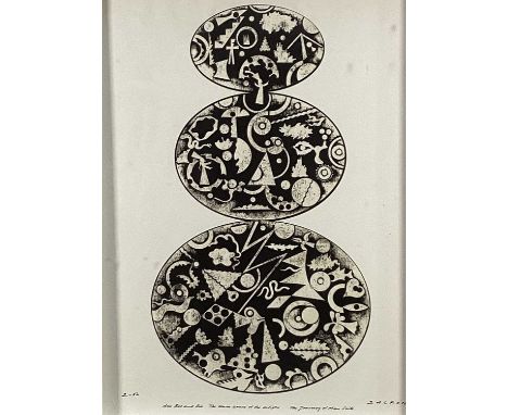 Richard Drew, known as Zacron (British, 1943-2012) collograph print - Anu, Bel and Ea, from the Journey of Man Suite, signed 