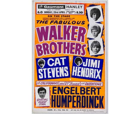 An original concert poster/window card advertising a date at the Hanley Gaumont in April 1967 with performing artists to incl