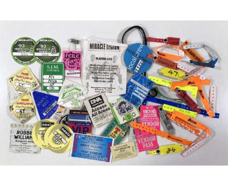 Approx 40 assorted passes for concerts mostly c 1990s to include laminates, wristbands etc. Artists to inc Bon Jovi, Metallic