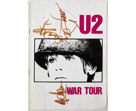 A U2 - War Tour programme signed to front cover in marker pen by Bono, The Edge, Larry, Adam Clayton. Authenticated by Roger 