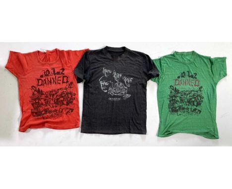 Three original t-shirts. Damned 1981 Lyceum (no sizing label, small tear to collar, small hole to body, print good, likely S/