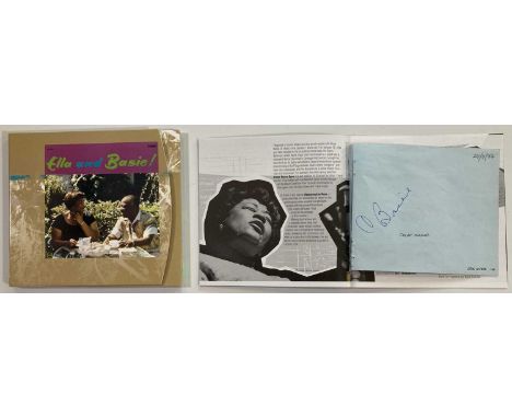 A Verve issued CD 'Ella and Basie' with a page from an autograph book affixed into the CD booklet with one side of page beari