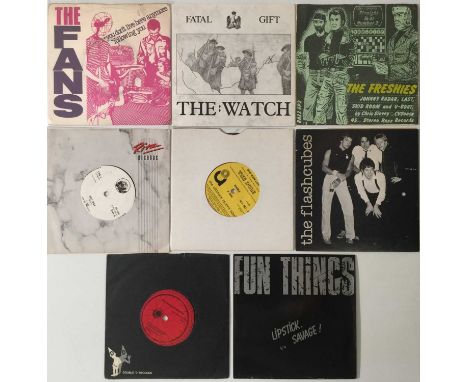 PUNK/NEW WAVE - 7" RARITIES. More choice 45s with 8 included here. Titles are The Fans - You Don't Live Here Anymore (extreme