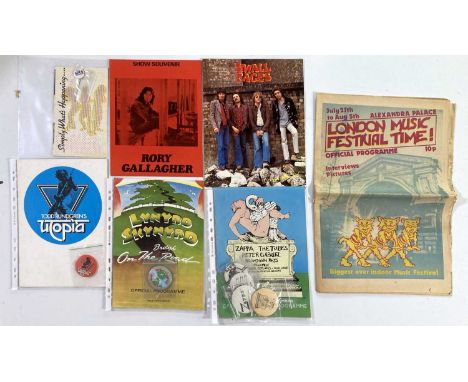 1970s ephemera to include 'London Music Festival' programme, Zappa/Tubes Knebworth programme with four badges, Lynrd Skynrd p