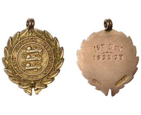 Jersey Medals, Jersey Football Association, a gold badge by W.H. Haseler, rev. engraved (1st Div 1922-23), hallmarked Birming