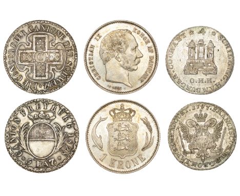 Miscellaneous, Denmark, Christian IX, Krone, 1892cs, Copenhagen (Hede 14A; KM. 797.1); Germany, HAMBURG, 4 Schillings, 1797oh