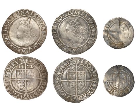 Elizabeth I, Third issue, Sixpence, 1561, mm. pheon, small flan, 2.84g/8h, Halfgroat, mm. coronet 0.84g/12h; Fourth issue, Si