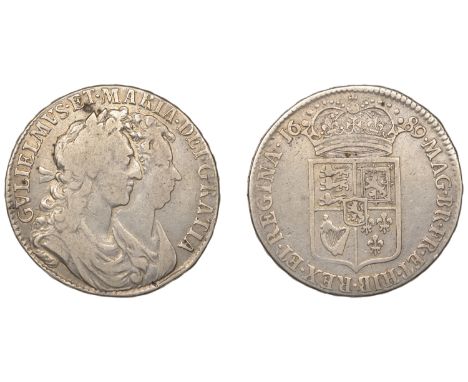 William and Mary (1688-1694), Halfcrown, 1689, first shield, caul and interior frosted, no pearls, edge primo (ESC 830; S 343