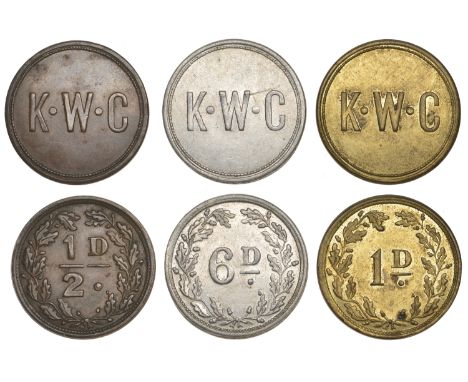 Isle of Man Tokens, Douglas, King William’s College, white metal Sixpence, brass Penny, copper Halfpenny, all 26mm, 1.62g, 6.
