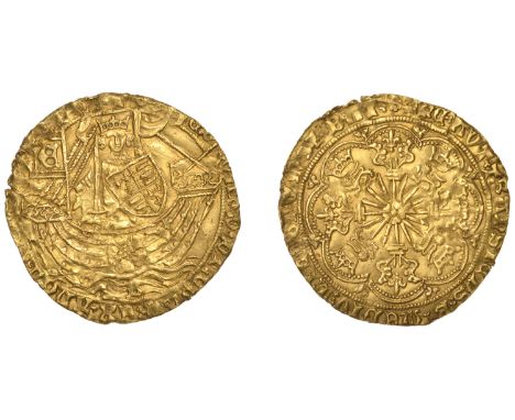 Edward IV (First reign, 1461-1470), Light coinage, Ryal, Bristol, mm. sun on rev. only, b in waves below ship, large trefoils