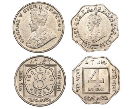 India, George V, 8 Annas, 1919, Calcutta (SW 8.128; Prid. 870), 4 Annas, 1919, Bombay (SW 8.184; Prid. 877) [2]. First with t