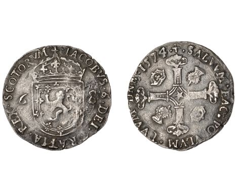 James VI (1567-1625), Second coinage, Half-Merk or Noble, 1574, mm. cross on rev. only, crown with plain band, wire-line inne