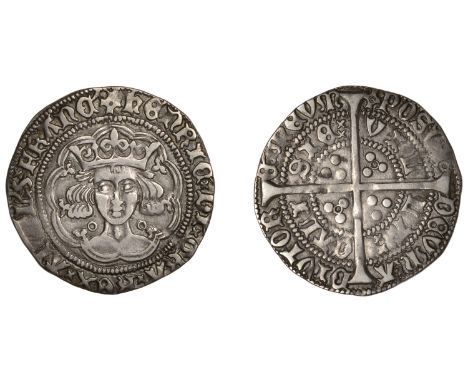 Henry VI (First reign, 1422-1461), Annulet issue, Groat, Calais, mm. cross II, reads angl, no fleur on breast, 3.70g/2h (Whit