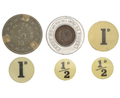 Isle of Man Tokens, Douglas, Percy Towns, Good Luck, aluminium check by J.R. Gaunt inset with 1938 Farthing, 38mm, 7.16g (Qua