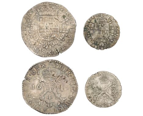 Low Countries, FLANDERS, Albert and Isabella (1598-1621), Quarter-Patagon, no date (Delm. 272); Philip IV, Patagon, 1649 (Del