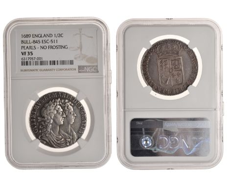 William and Mary (1688-1694), Halfcrown, 1689, first shield, no frosting, pearls, edge primo (ESC 835; S 3434).  About very f