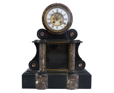 A French 19th century black slate and marble mantel clock, height 47cm 