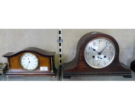 An oak cased mantel clock, together with another inlaid mantel clock (2)