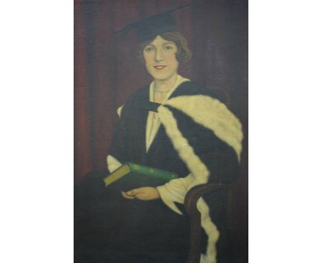 Fred Riley, oil on canvas, signed, 'Portrait of Norah Hannah Patterson', bears label to verso.  102 cm x 74 cm 