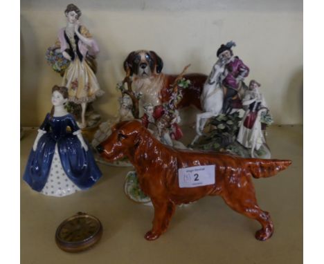 A mixed lot comprising a collection of various Capodimonte figures, a Royal Doulton Setter, a Royal Doulton figure 'Debbie', 
