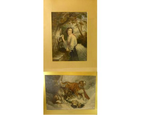 Two Baxter prints, mid 19th Century 'The Love Letter', 37x26cm, 'Dogs of St Bernard' depicting two dogs finding a man in the 
