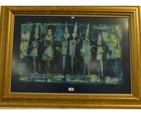After Monjales coloured print of band set in a gilt finish frame 