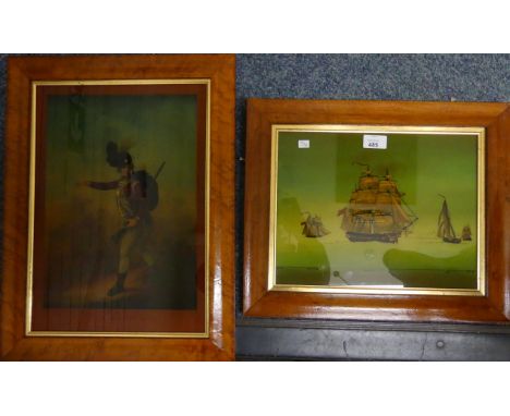 A 19th Century coloured print 'Light Infantry Man', together with further coloured print 'Naval Ships' (2) 