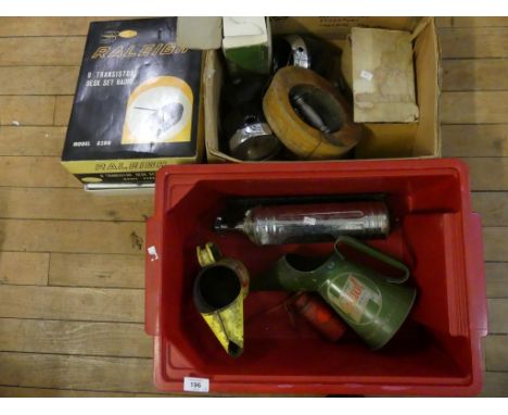 Automobilia Interest - a mixed lot comprising Shell and Castrol oil cans, various headlamps, vintage fire extinguishers, Rall