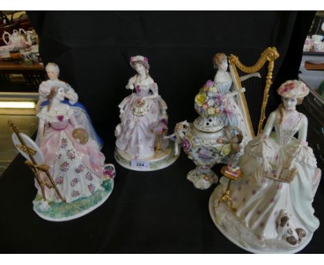 Four Royal Worcester figurines of the Graceful Arts Series sculpted by Maureen Halson - Poetry, painting, music and embroider