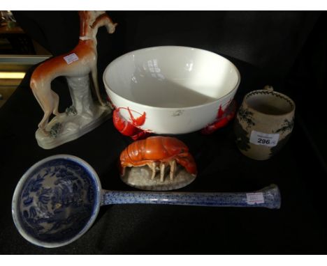 A mixed lot comprising a circular dish with lobster form legs, together with a small toothpick box formed as a lobster, a 19t