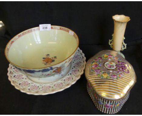 A mixed lot comprising a Chinese circular footed bowl (af) together with a Dresden cabinet plate with pierced rim, a Royal Wo