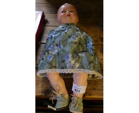 A German bisque headed 'My Dream Baby' style dollWith moulded hair, open/shut blue eyes, open mouth, impressed marks AM Germa