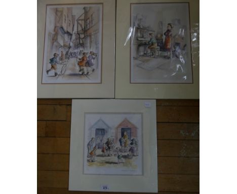 Margaret Clarkson - three coloured limited edition prints of York Races, Bat and Ball, The Right Note, all signed in pencil, 