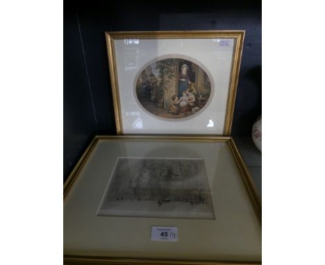 William Walcott - A city street scene engraving, framed and glazed together with a further Baxter print (2) 