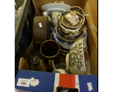 A mixed lot comprising various 19th Century and later ceramics, to include gilt decorated tea wares, Japanese circular bowl, 