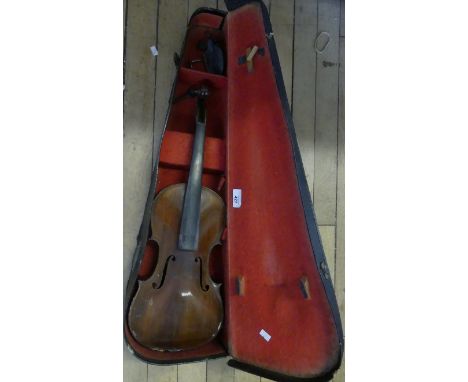 A cased vintage violin - for restoration 