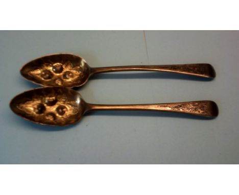 Vintage Silver Spoons - nice pair of large silver Berry spoons, hallmarked London 1804, by Alice and George Burrows, London 2