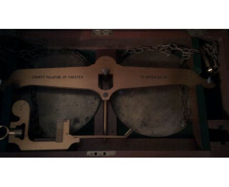 Corporation Scales - Ex Chester Corporation Ex Official Wooden and brass beam scales to 56lb-Boxed (2.1/2" x 1.1/2") lovely c