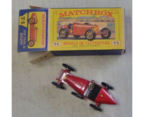Matchbox - Y3-2 1911 Benz Limousine, light green body "Chartreuse" yellow roof, mint and boxed-Matchbox Y6-2 1926 Bugatti Y6-