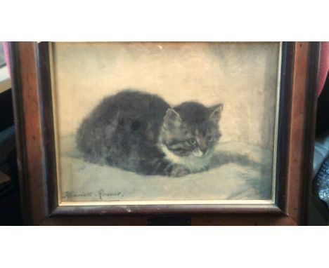 painting-Henriette Ronner - Knip 1821-1909 painting of "A Pretty Kitten" framed, there is light damage to one corner