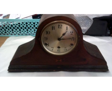 Mantle Clock-Large vintage mantle clock, wooden case needs attention, six inch dial with key