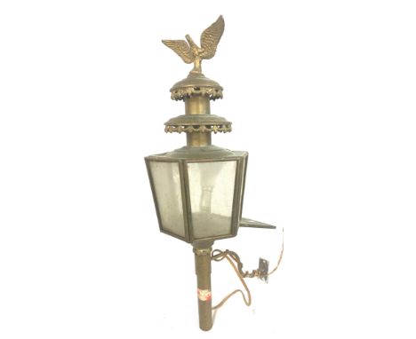 Vintage brass carriage lamp measures approx 24" tall 