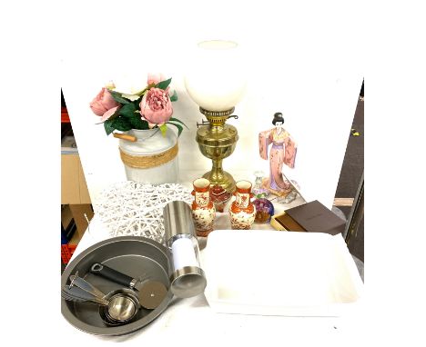 Selection of miscellaneous includes vases, oil lamp, figures etc A/F 