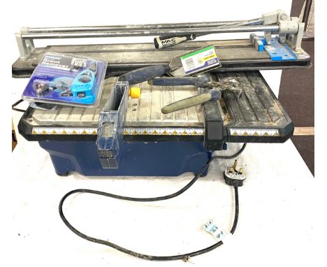 Mac Allister electric tile cutter + 1 manual tile cutter and grout remover etc 